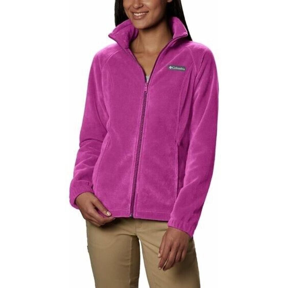 Columbia Women's L Fleece Full Zip Jacket Vibrant Pink Mock Neck - Picture 2 of 12